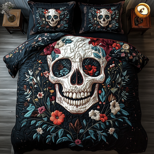 Cyan Vintage Skull 3-Piece Quilted Bedding Set GFTONL1353