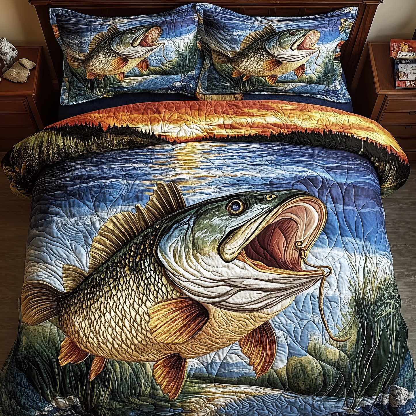 Fishing Life 3-Piece Quilted Bedding Set GFTONL1494