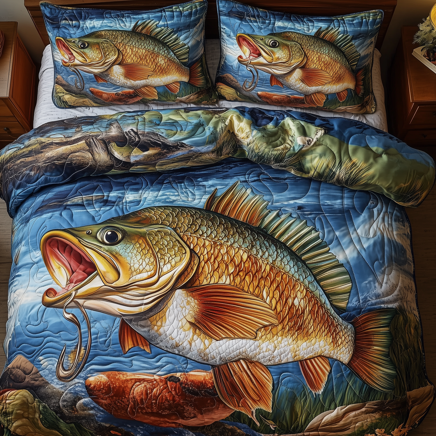 Fishing Life 3-Piece Quilted Bedding Set GFTONL1496