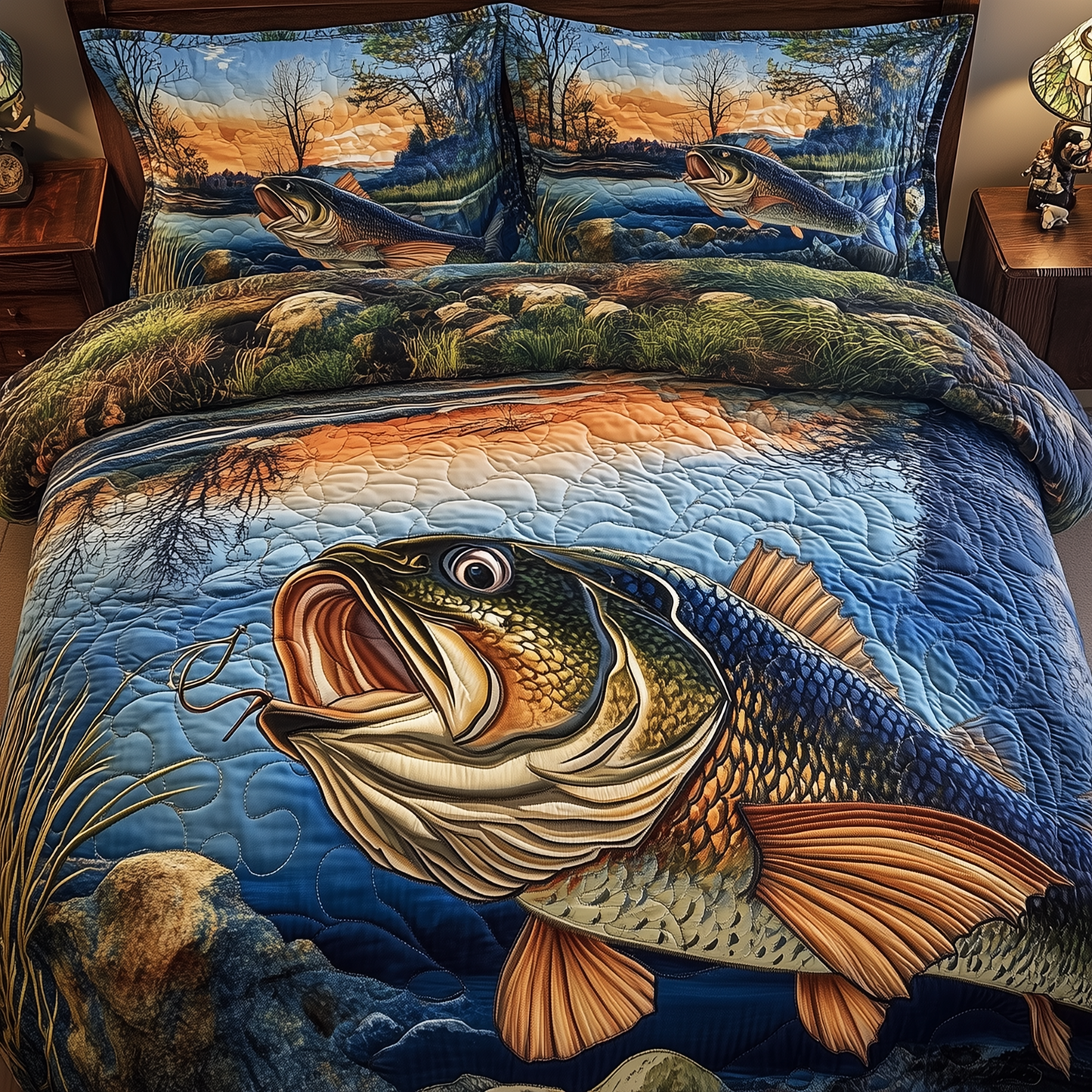 Fishing Life 3-Piece Quilted Bedding Set GFTONL1498