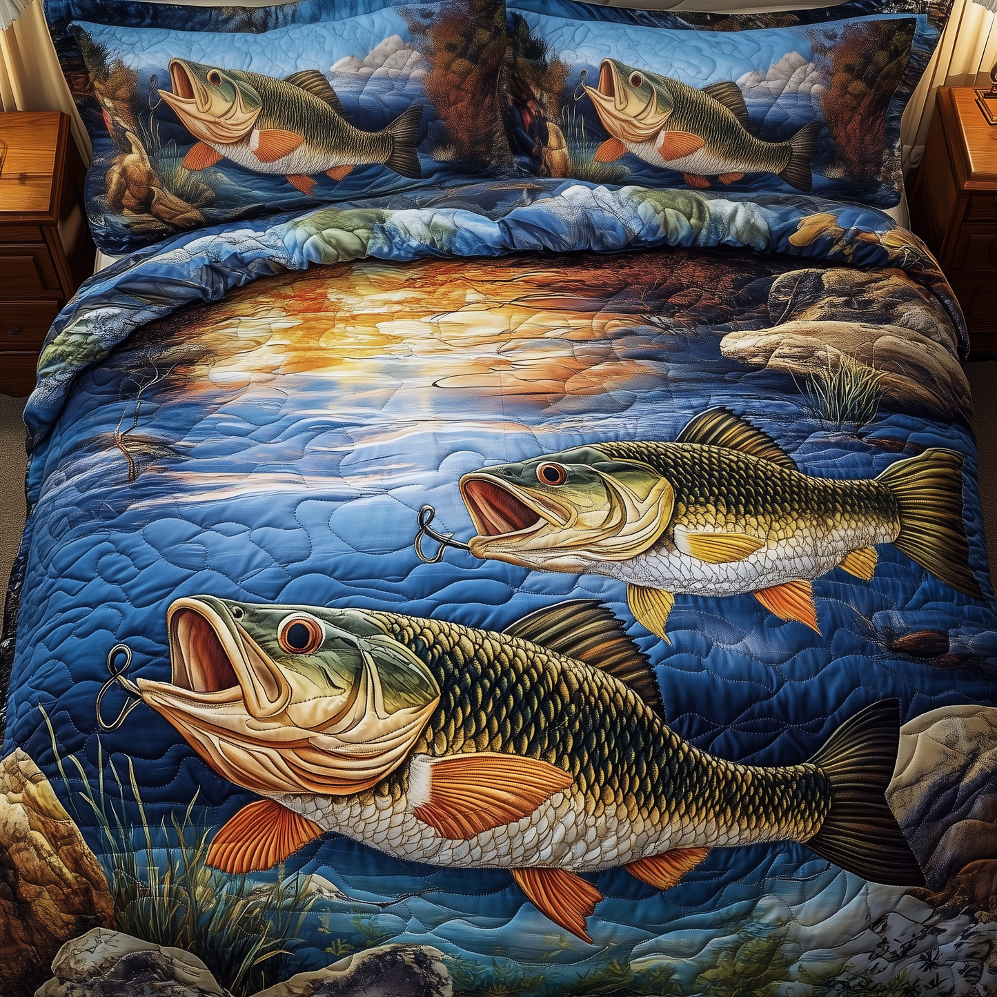 Fishing Life 3-Piece Quilted Bedding Set GFTONL1499