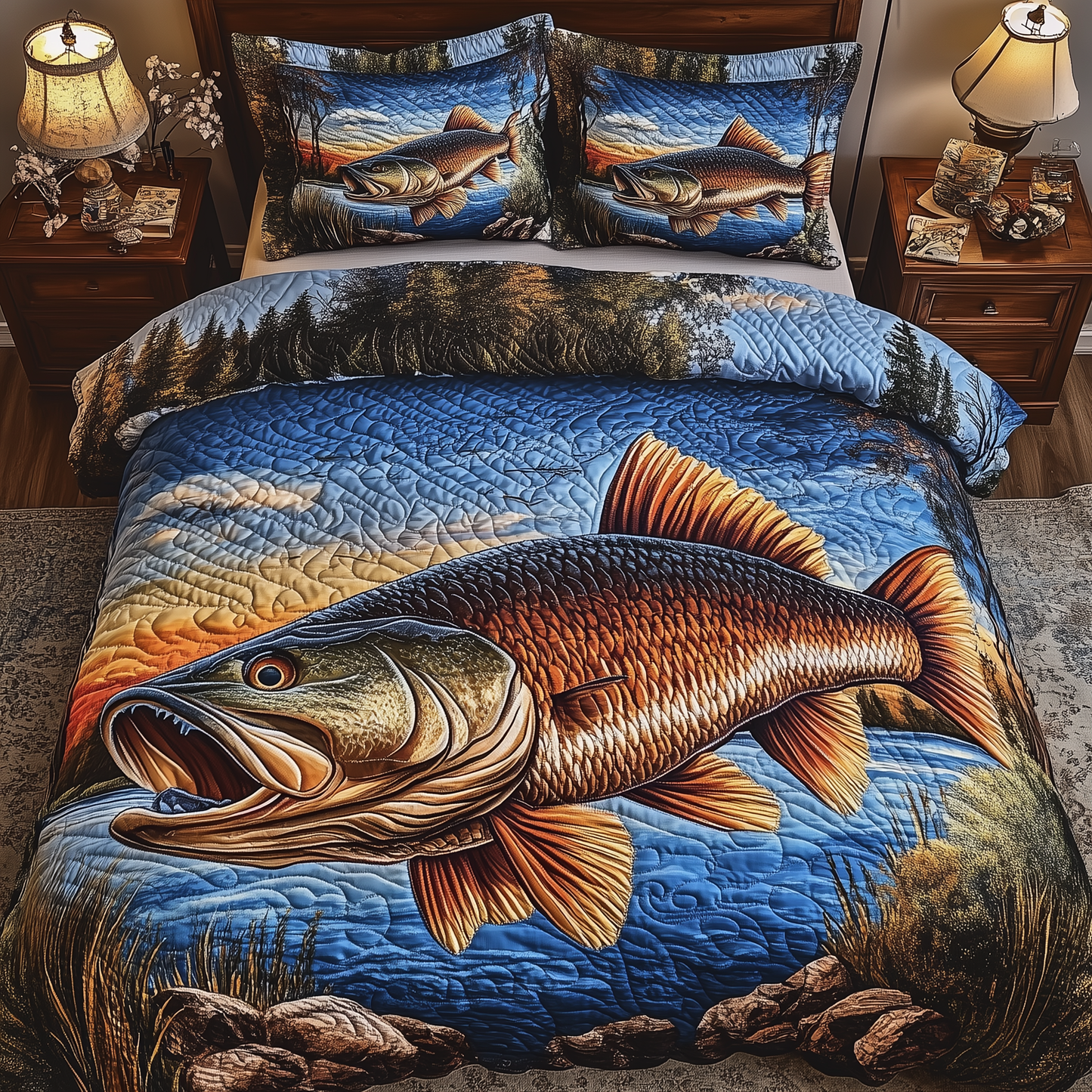 Fishing Life 3-Piece Quilted Bedding Set GFTONL1500