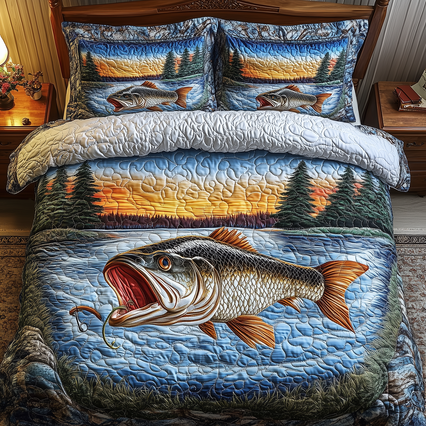 Fishing Life 3-Piece Quilted Bedding Set GFTONL1508