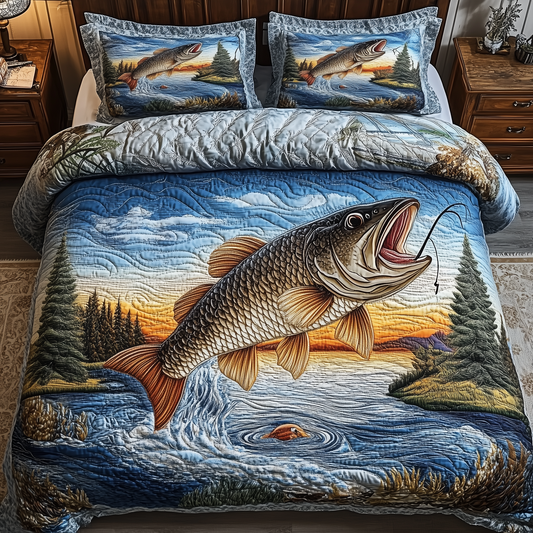 Fishing Life 3-Piece Quilted Bedding Set GFTONL1511