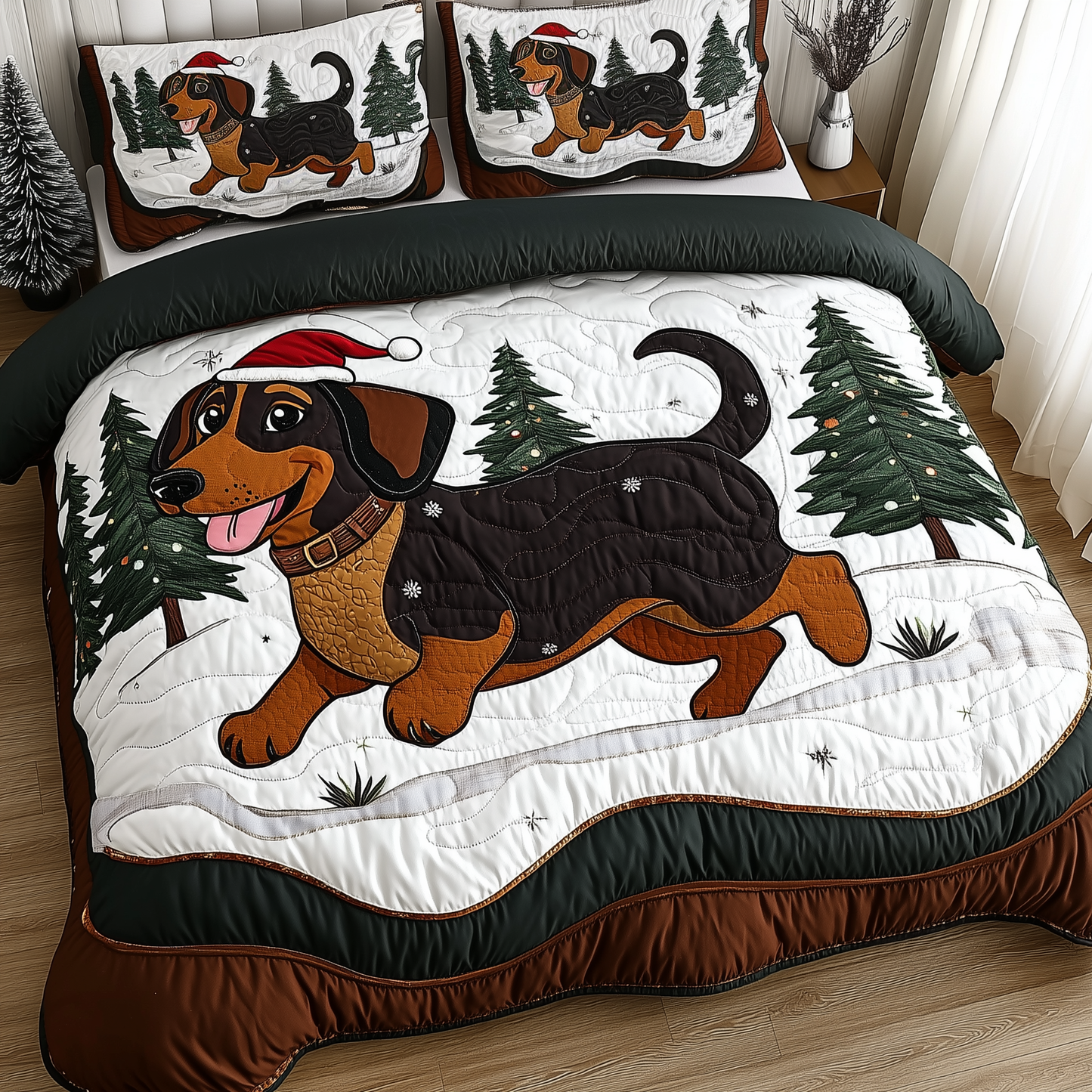 Joyful Dachshund 3-Piece Quilted Bedding Set GFTONL1571