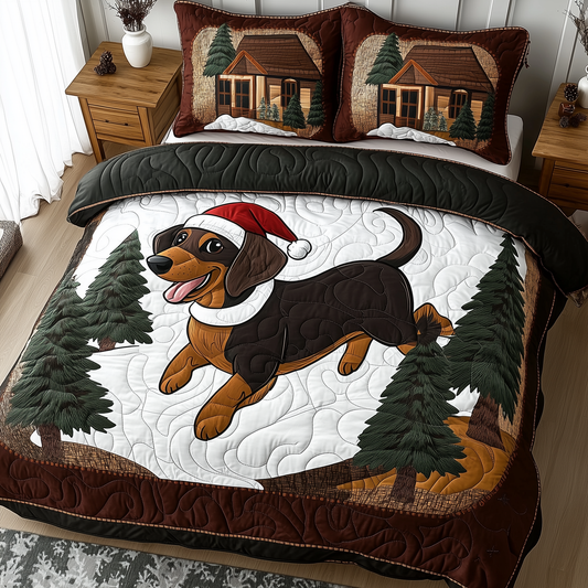 Joyful Dachshund 3-Piece Quilted Bedding Set GFTONL1572