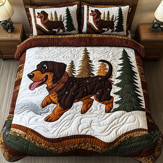 Joyful Dachshund 3-Piece Quilted Bedding Set GFTONL1574