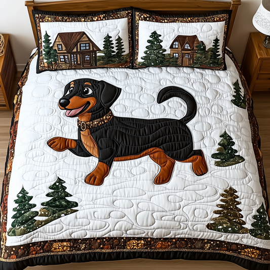 Joyful Dachshund 3-Piece Quilted Bedding Set GFTONL1575