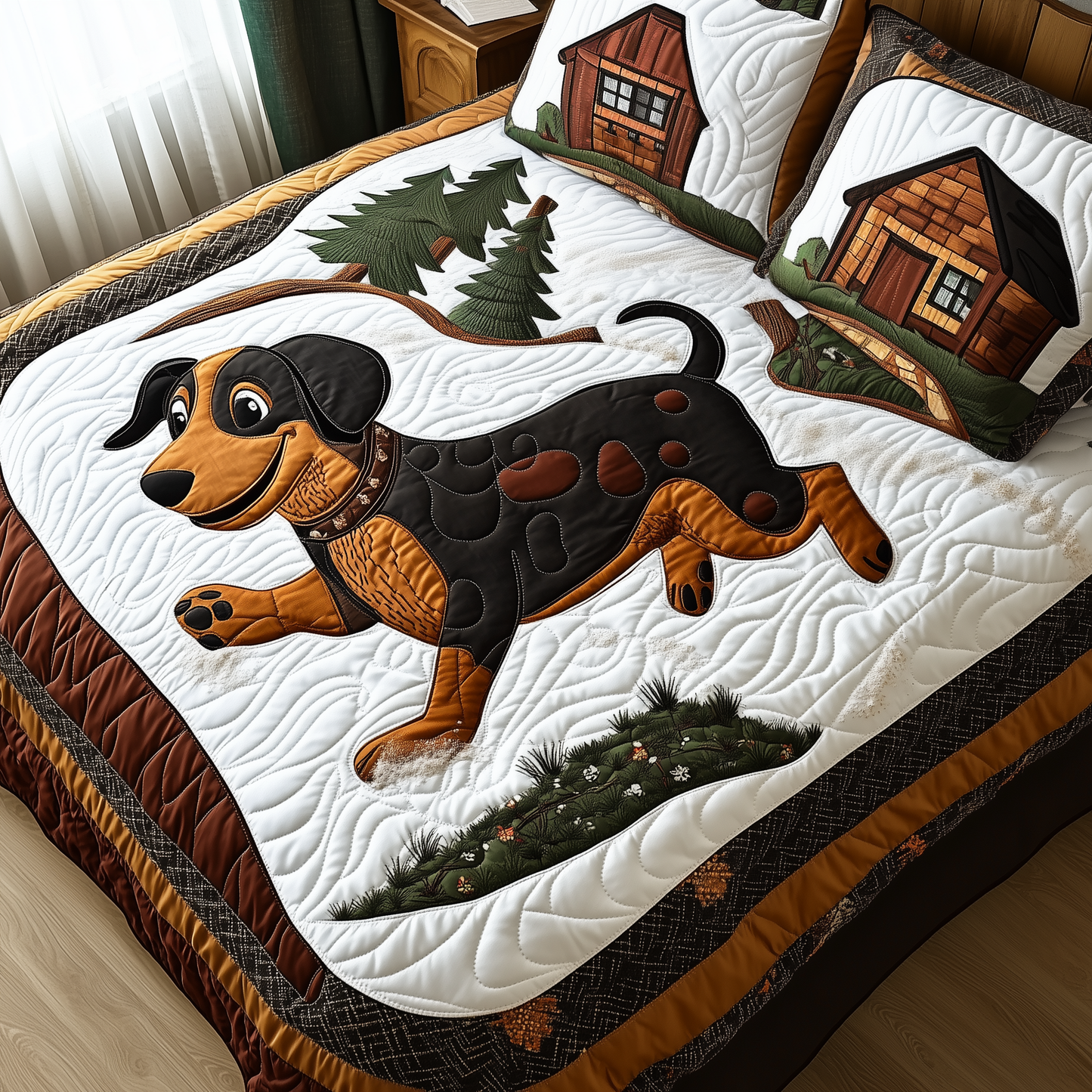 Joyful Dachshund 3-Piece Quilted Bedding Set GFTONL1576