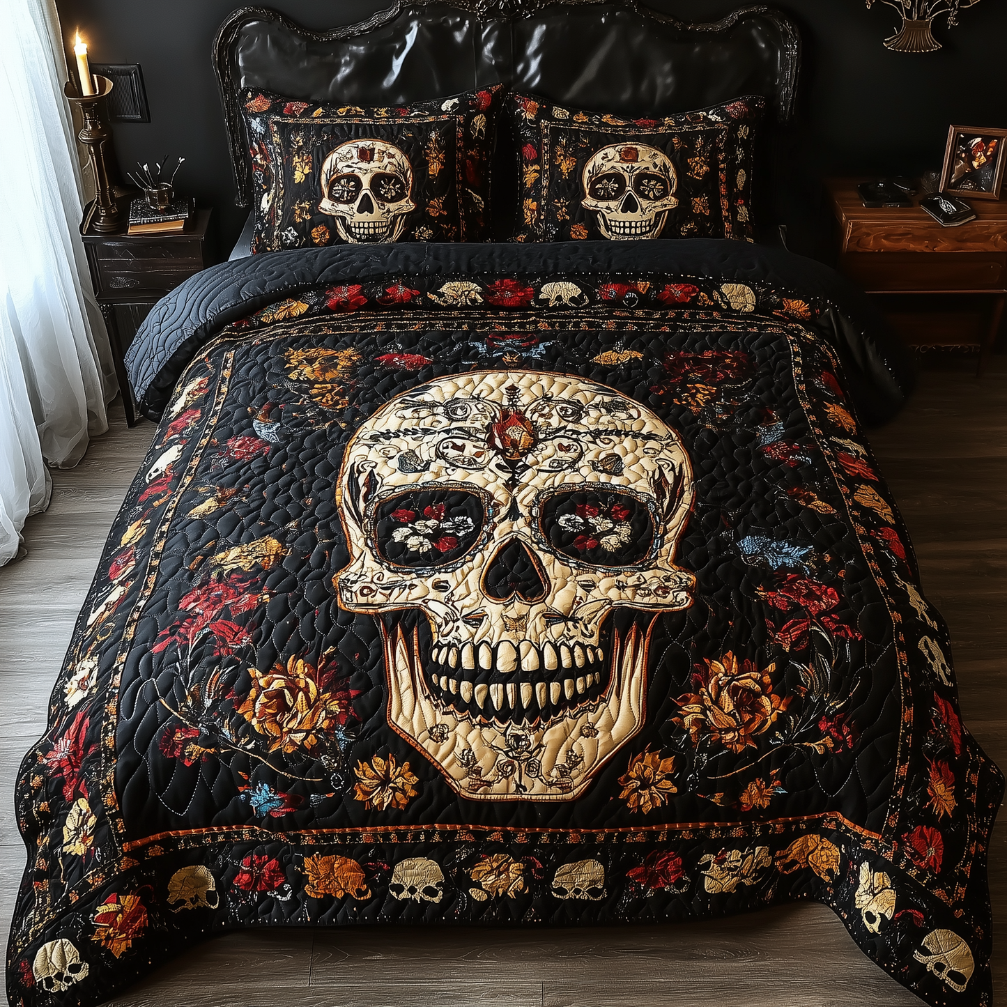 Vintage Bold Skull 3-Piece Quilted Bedding Set GFTONL1606