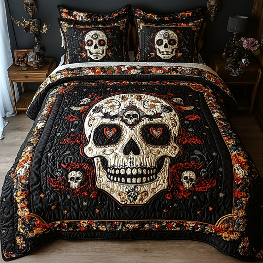 Vintage Bold Skull 3-Piece Quilted Bedding Set GFTONL1609