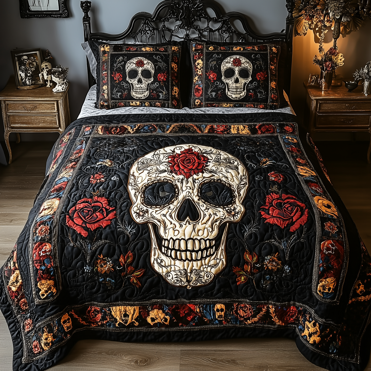 Vintage Bold Skull 3-Piece Quilted Bedding Set GFTONL1610