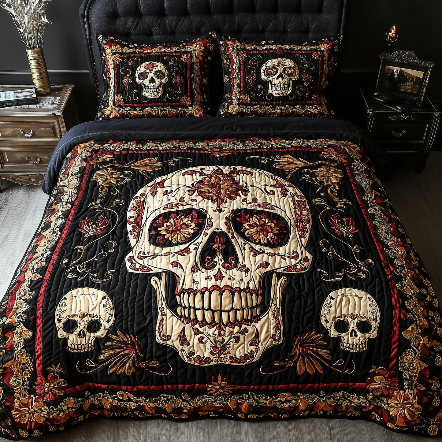 Vintage Bold Skull 3-Piece Quilted Bedding Set GFTONL1612