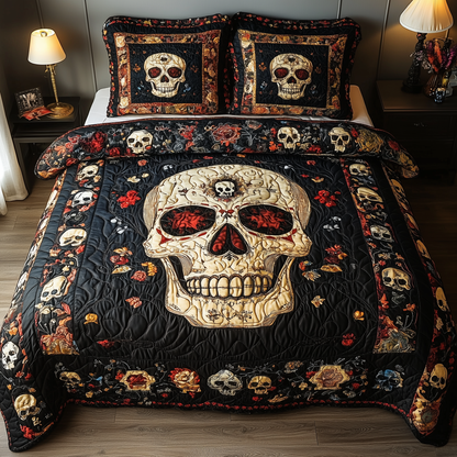 Vintage Bold Skull 3-Piece Quilted Bedding Set GFTONL1615