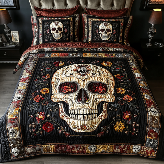 Vintage Bold Skull 3-Piece Quilted Bedding Set GFTONL1616