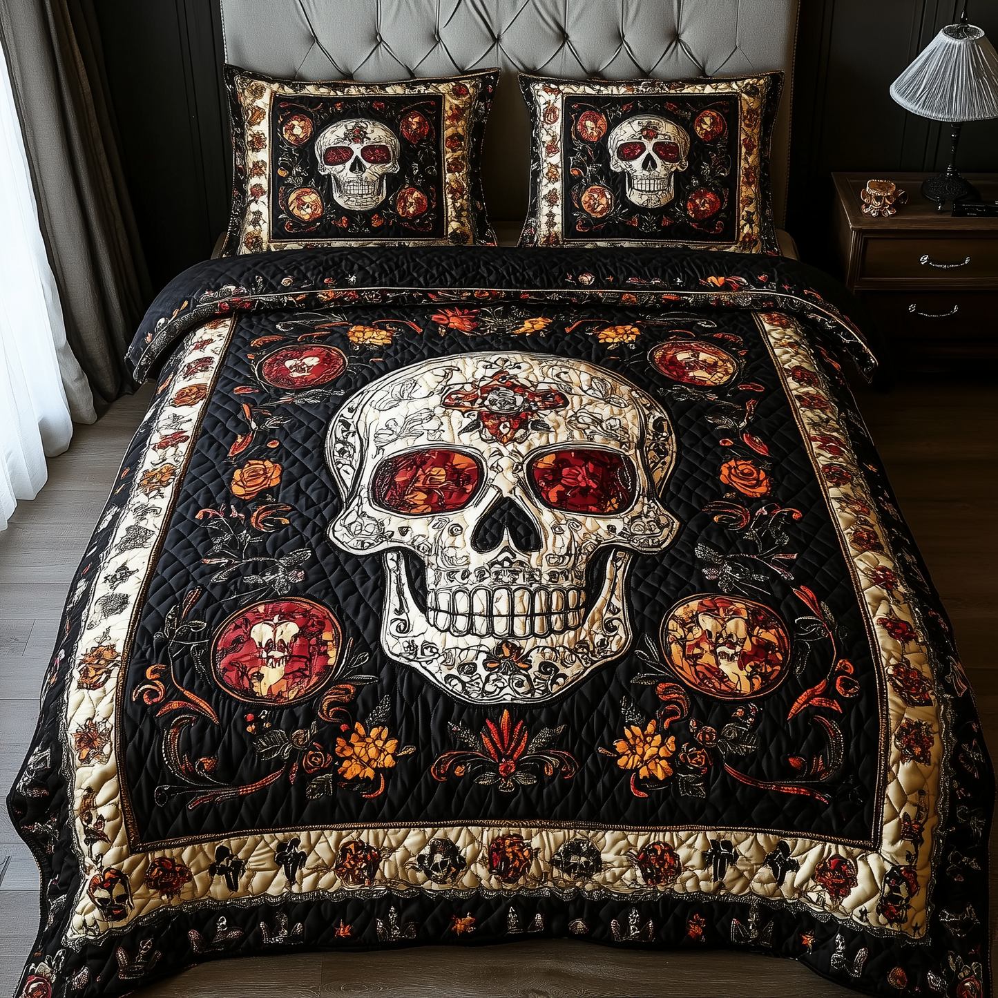 Vintage Bold Skull 3-Piece Quilted Bedding Set GFTONL1618