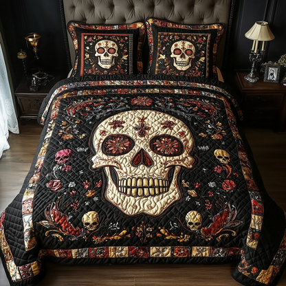 Vintage Bold Skull 3-Piece Quilted Bedding Set GFTONL1619