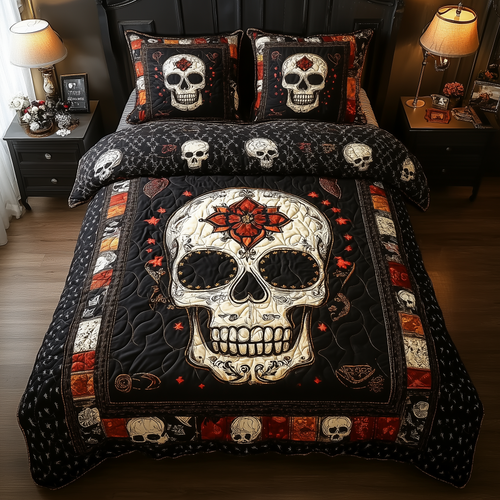 Vintage Bold Skull 3-Piece Quilted Bedding Set GFTONL1620