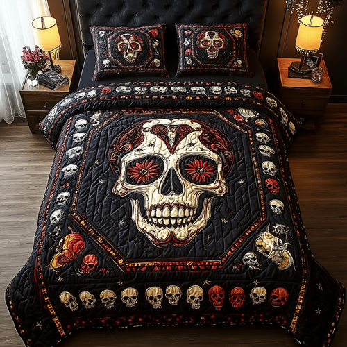 Vintage Bold Skull 3-Piece Quilted Bedding Set GFTONL1621