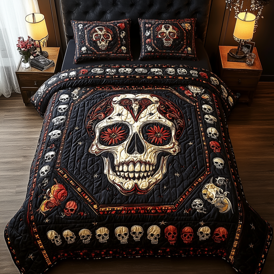 Vintage Bold Skull 3-Piece Quilted Bedding Set GFTONL1621