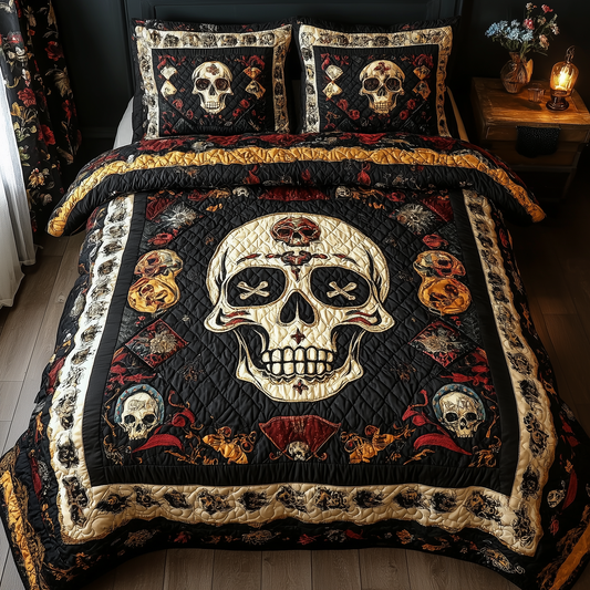 Vintage Bold Skull 3-Piece Quilted Bedding Set GFTONL1623