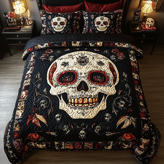 Vintage Bold Skull 3-Piece Quilted Bedding Set GFTONL1629