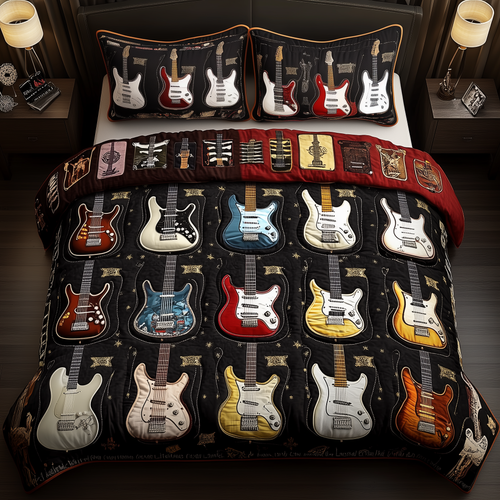 Intricate Electric Guitars 3-Piece Quilted Bedding Set GFTONL1638