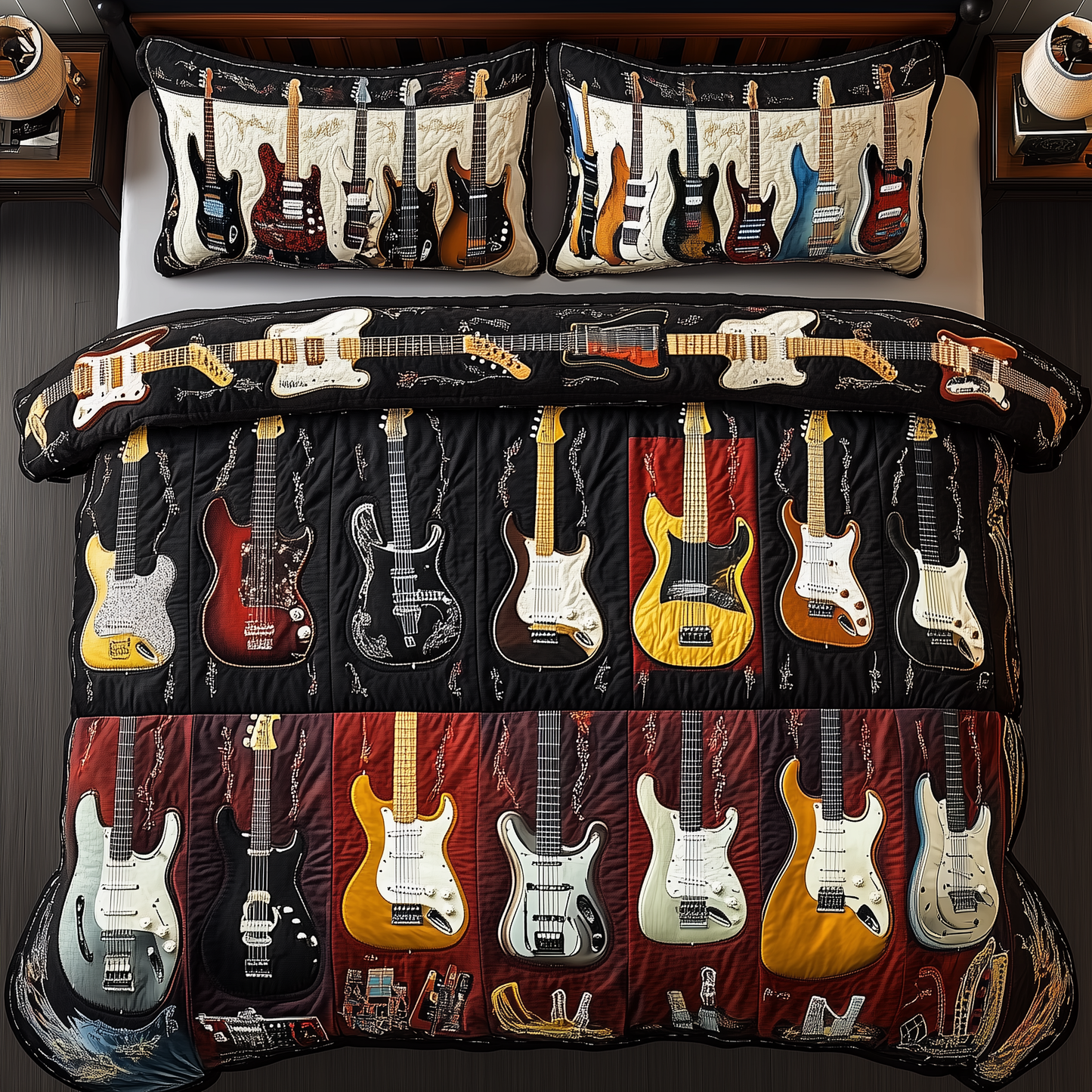 Intricate Electric Guitars 3-Piece Quilted Bedding Set GFTONL1639