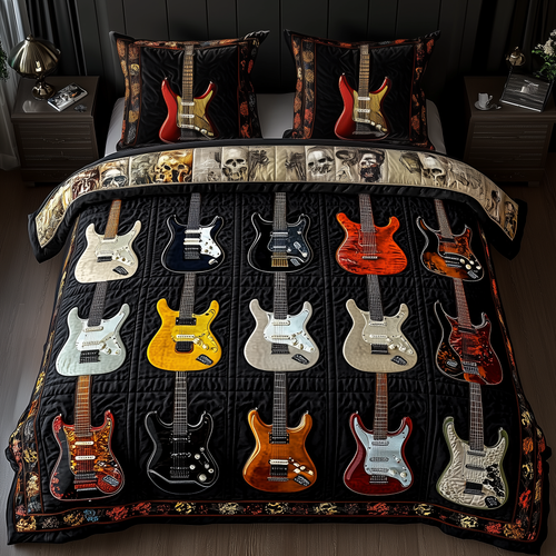 Intricate Electric Guitars 3-Piece Quilted Bedding Set GFTONL1640