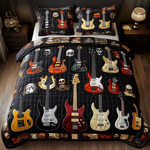 Intricate Electric Guitars 3-Piece Quilted Bedding Set GFTONL1641