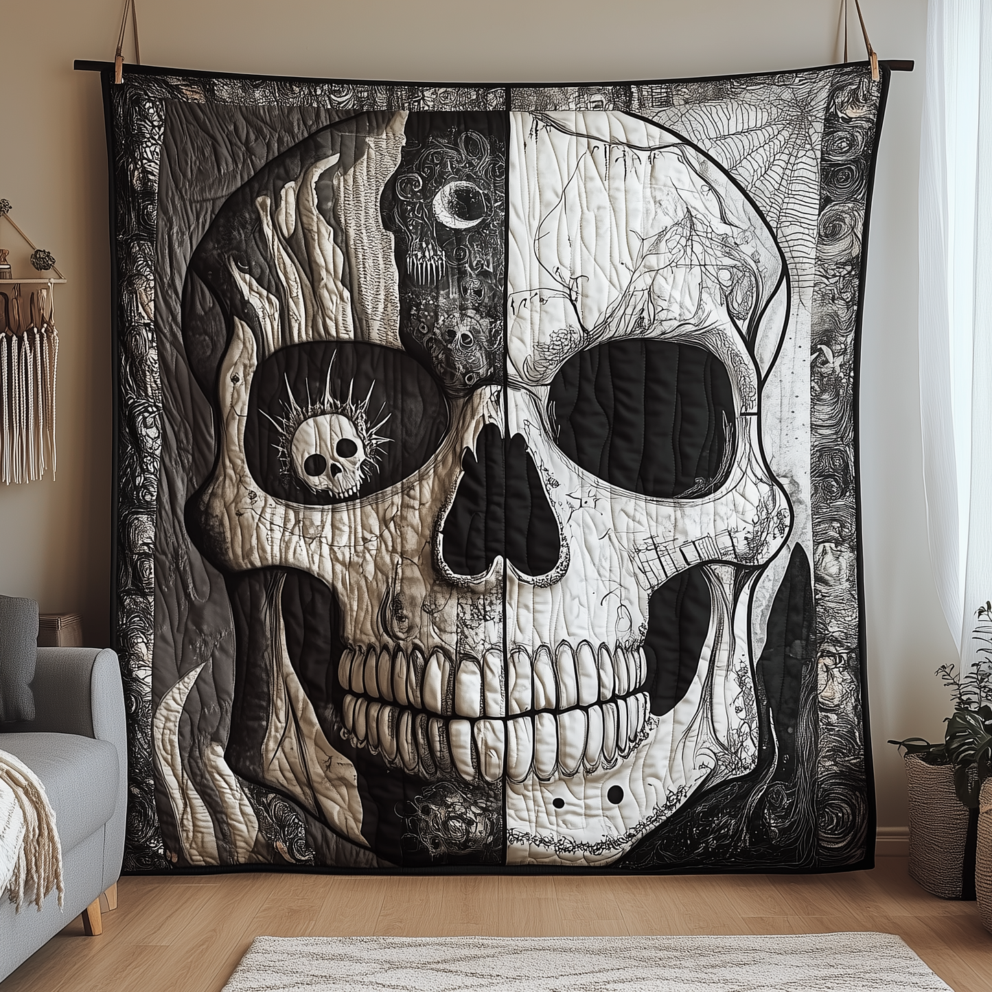 Black And White Skull Quilted Blanket GFTONL1782