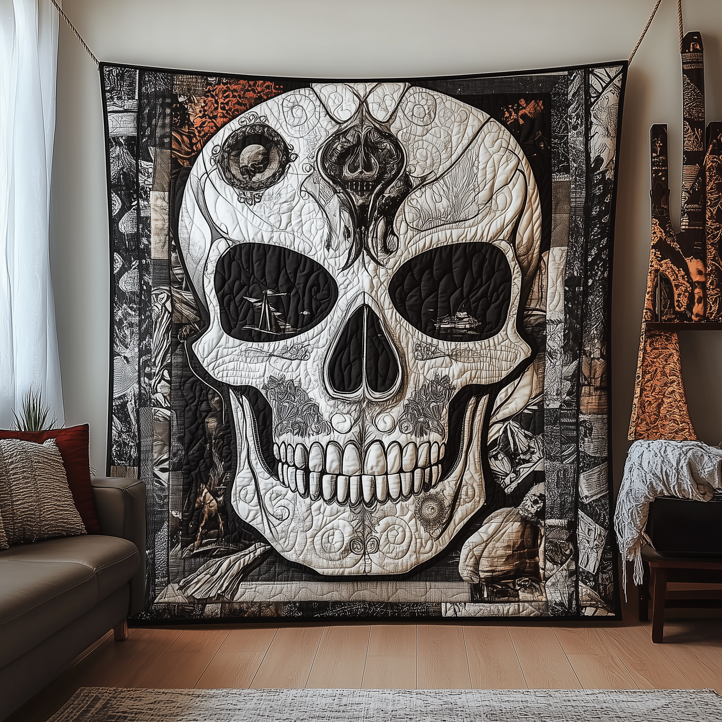 Black And White Skull Quilted Blanket GFTONL1783