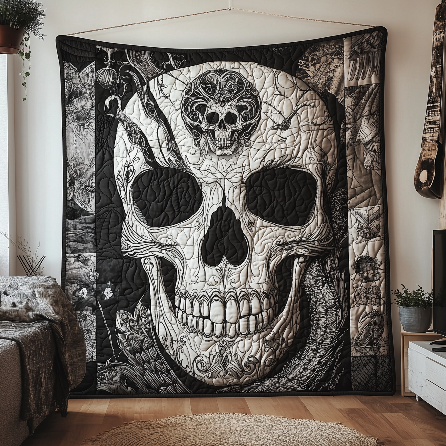 Black And White Skull Quilted Blanket GFTONL1785