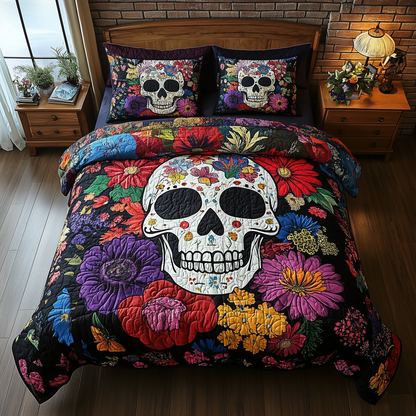 Floral Skull 3-Piece Quilted Bedding Set GFTONL1928