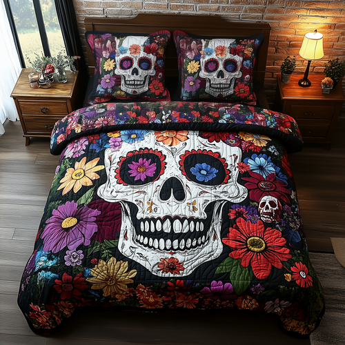 Floral Skull 3-Piece Quilted Bedding Set GFTONL1930