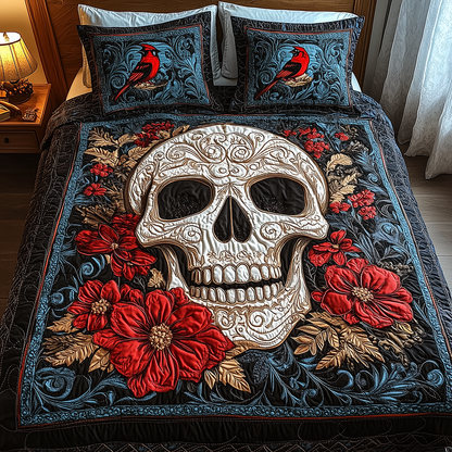 Cardinal Skull 3-Piece Quilted Bedding Set GFTONL2631