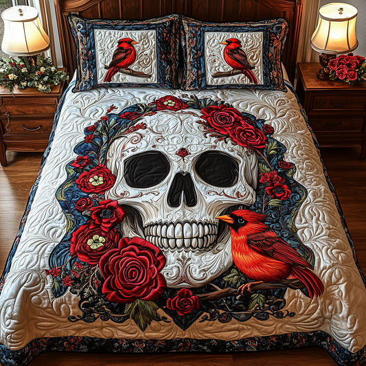 Cardinal Skull 3-Piece Quilted Bedding Set GFTONL2632