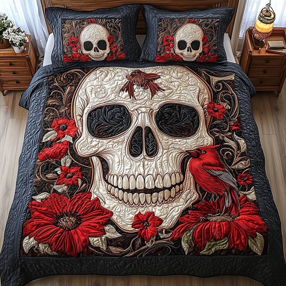 Cardinal Skull 3-Piece Quilted Bedding Set GFTONL2633