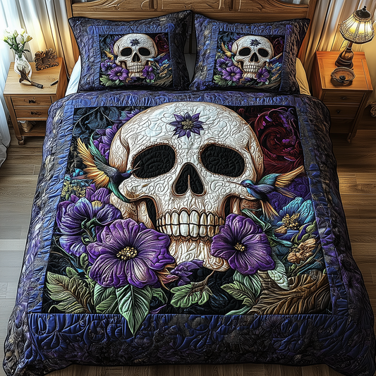 Hummingbird Skull 3-Piece Quilted Bedding Set GFTONL41