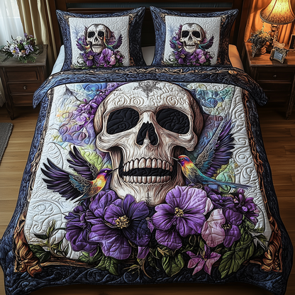 Hummingbird Skull 3-Piece Quilted Bedding Set GFTONL42