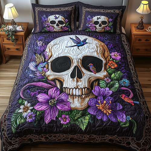 Hummingbird Skull 3-Piece Quilted Bedding Set GFTONL44