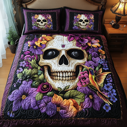 Hummingbird Skull 3-Piece Quilted Bedding Set GFTONL45