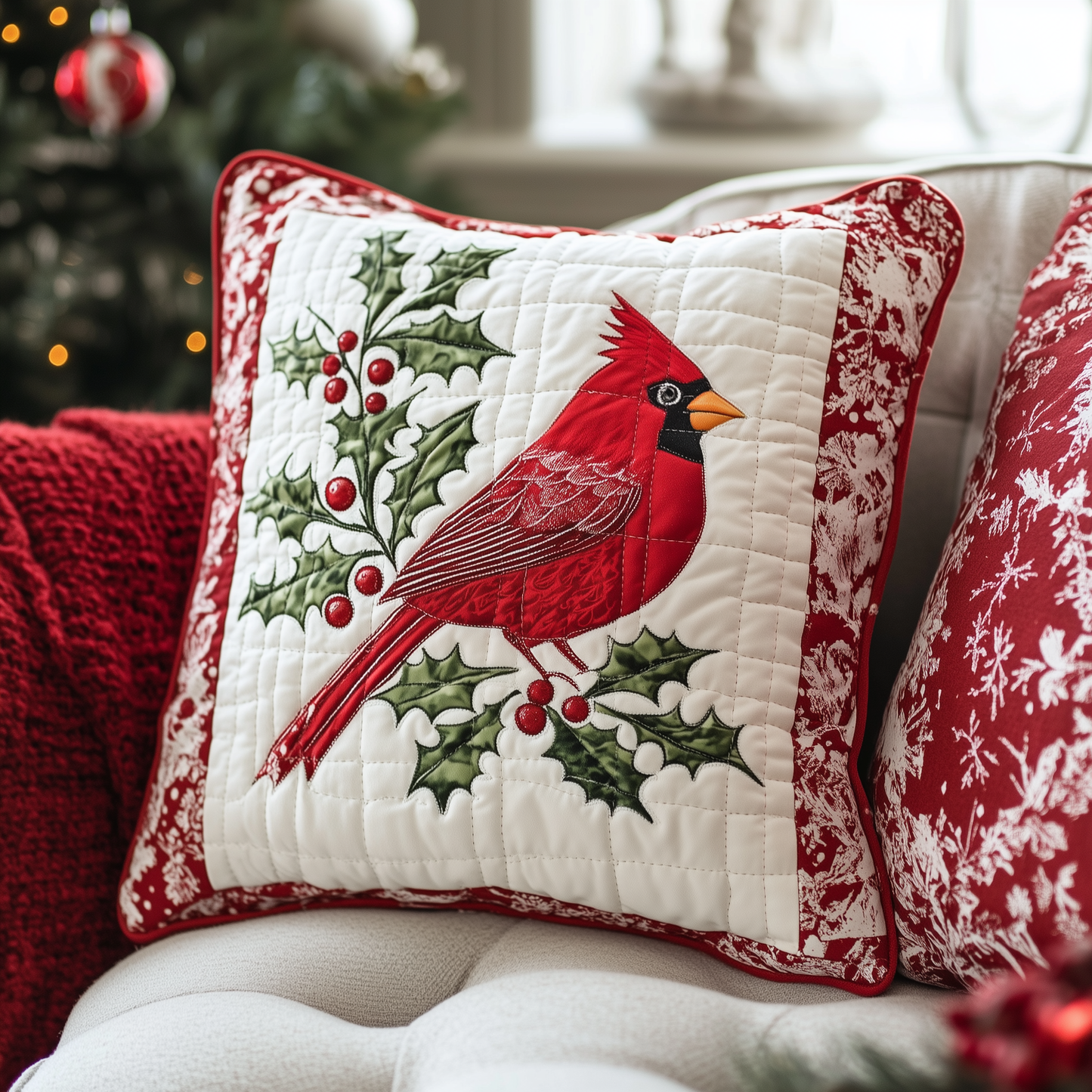 Red Cardinal Holiday Quilted Pillow Case GFTONL336