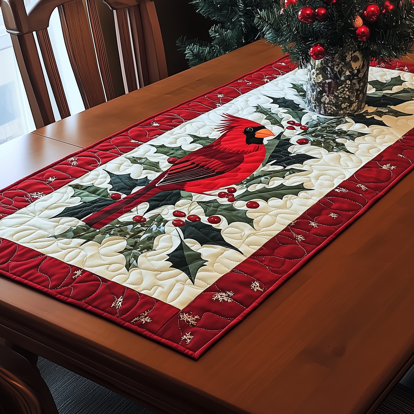 Holly Cardinal Quilted Table Runner GFTONL360