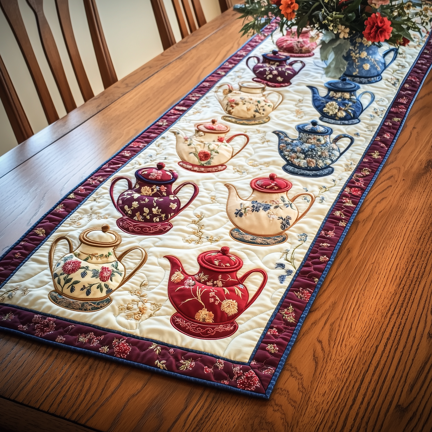 Floral Teapot Quilted Table Runner GFTONL873