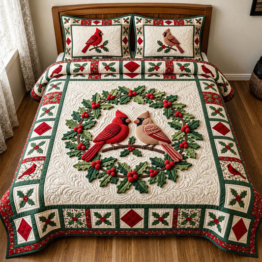 Red Cardinal 3-Piece Quilted Bedding Set GFTONMU2408