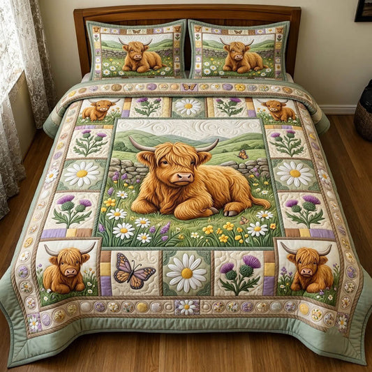 Highland Cow 3-Piece Quilted Bedding Set GFTONMU2418