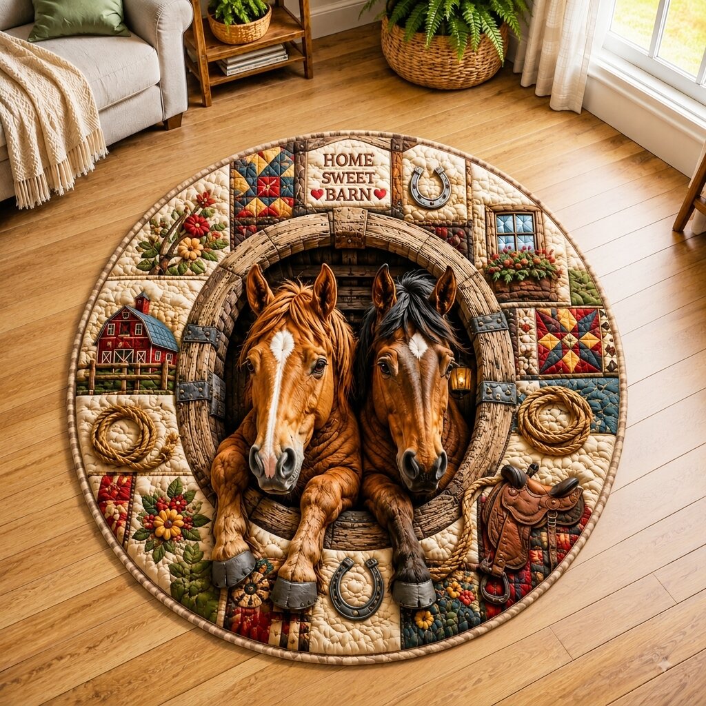 Horse Country Quilted Round Mat GFTONPT244