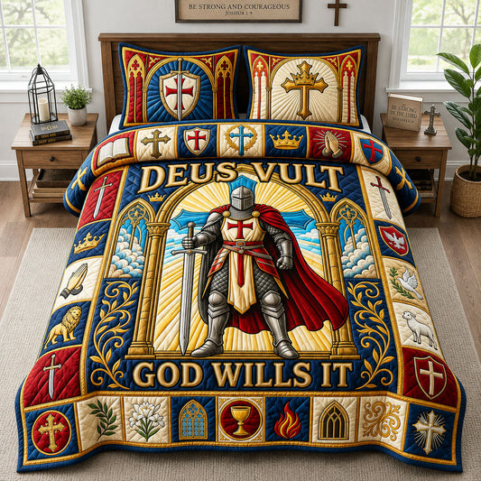 Deus Vult God Wills It 3-Piece Quilted Bedding Set GFTOPND2138