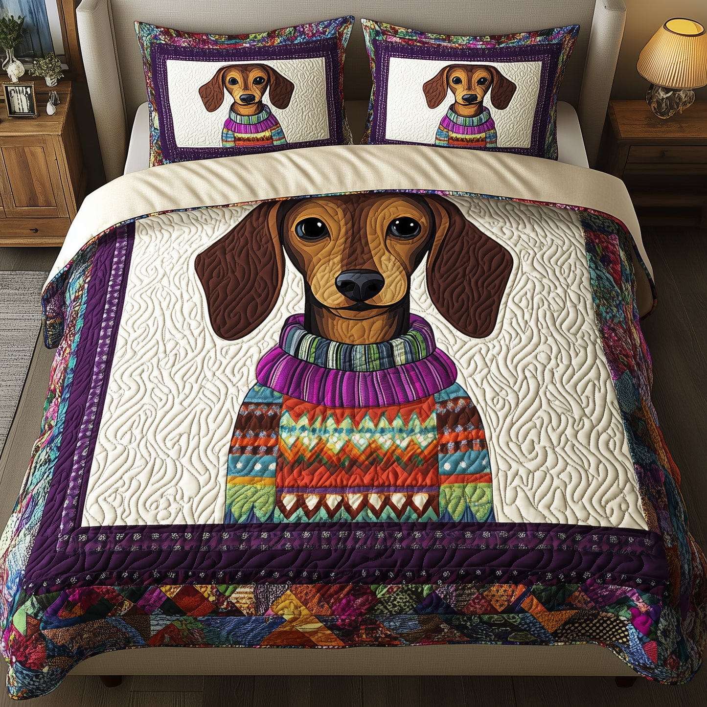 Dachshund 3-Piece Quilted Bedding Set GFTOTL1059